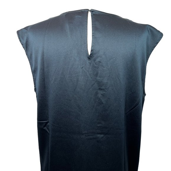 Like new H by HALSTON Navy Blue Satin-Like Sleeveless Shift Dress Size Medium - Picture 8 of 10